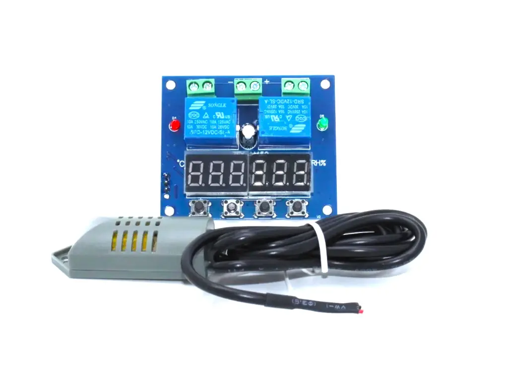 XH-M452 Dual Digital Temperature and Humidity Controller Module – High-Precision 12V DC Thermostat and Hygrostat with SHT20 Sensor for Incubators, Greenhouses, and HVAC Automation