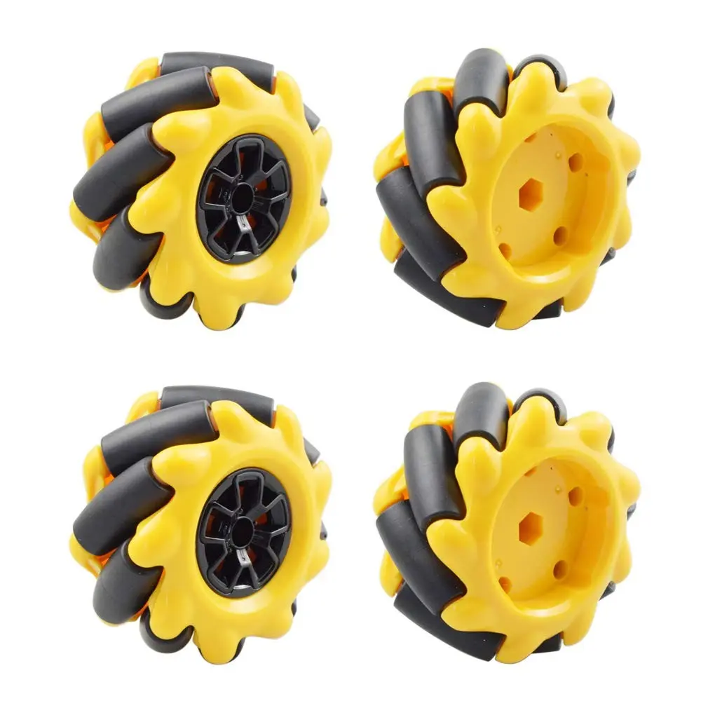 [854128] 60mm Yellow Mecanum Wheel Set (4pcs) – Omnidirectional Movement Wheels for 6-7mm Couplings, STEM Robotics, and DIY 4WD Smart Car Chassis