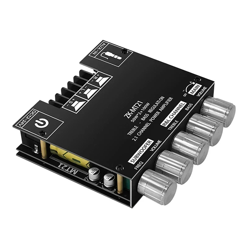 [145641] ZK-TB21 2.1 Channel Bluetooth 5.0 High-Power Digital Amplifier Board – 50W+50W Stereo & 100W Subwoofer Output with Bass/Treble/Volume Control
