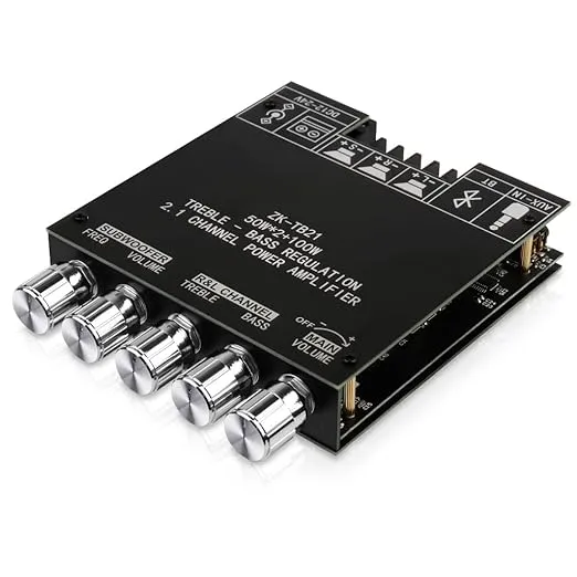 [145641] ZK-TB21 2.1 Channel Bluetooth 5.0 High-Power Digital Amplifier Board – 50W+50W Stereo & 100W Subwoofer Output with Bass/Treble/Volume Control