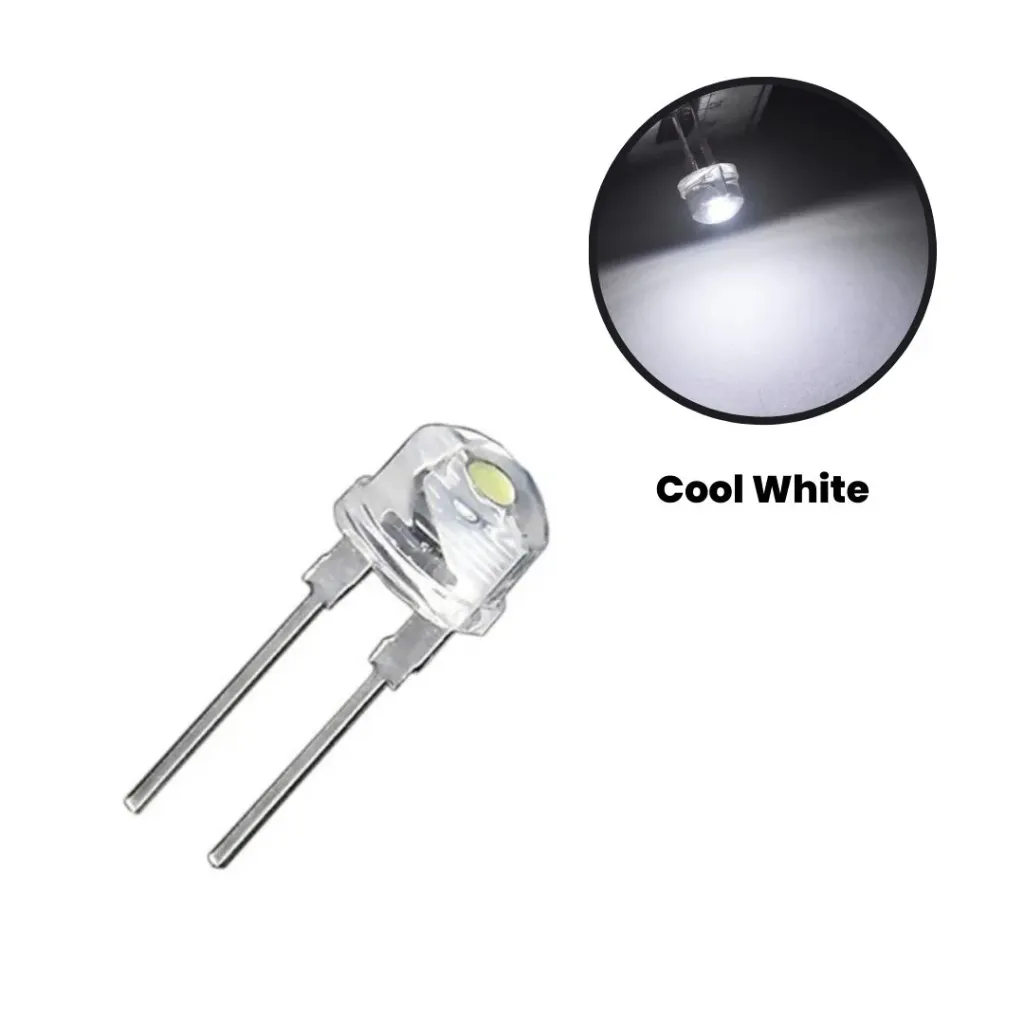 [14446456] 8mm Cool White Straw Hat LED High-Brightness Wide-Angle Light (Pack of 5)