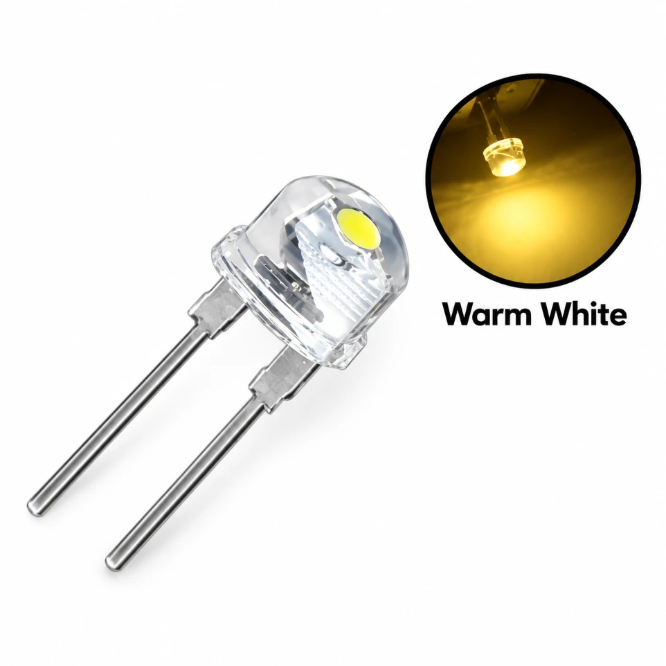 8mm Yellow Straw Hat LED High-Brightness Wide-Angle Light (Pack of 5)