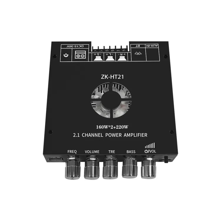 ZK-HT21 Bluetooth 5.0 Digital Amplifier Module – 2.1 Channel Hi-Fi Audio Board with TDA7498E Chip, 160W x 2 + 220W Output, and Treble/Bass Subwoofer Control