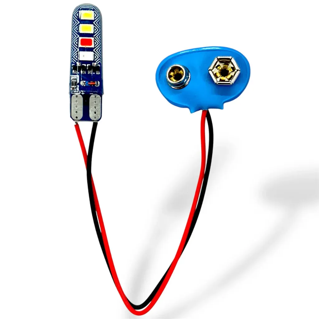 9V RGB Police Flasher Strobe Light Kit – Ultra-Bright Multicolour LED Emergency Styling Lamp with 9V Battery Connector for Bikes, Bicycles, and Automotive Decoration