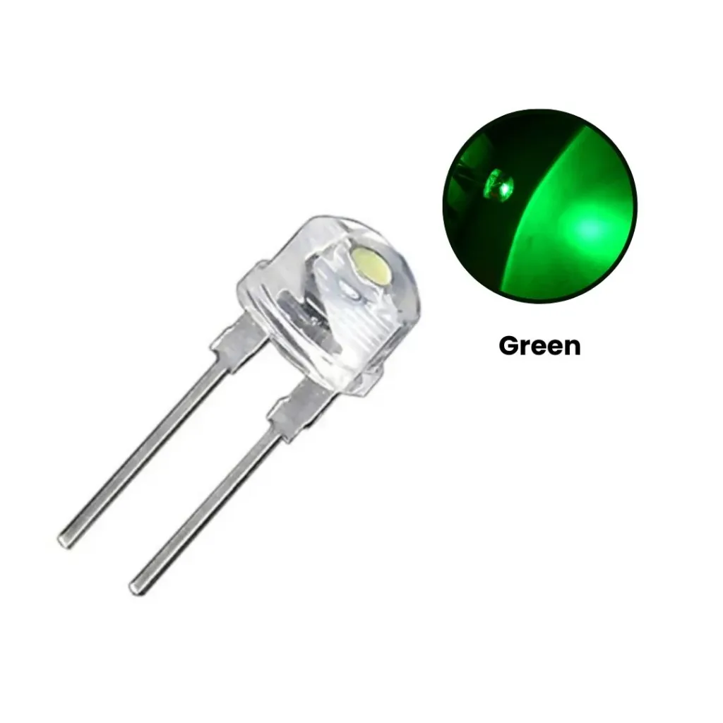 8mm Green Straw Hat LED High-Brightness Wide-Angle Light (Pack of 5)