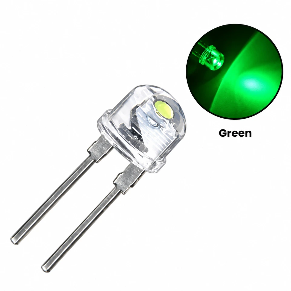[009151] 8mm Green Straw Hat LED High-Brightness Wide-Angle Light (Pack of 5)