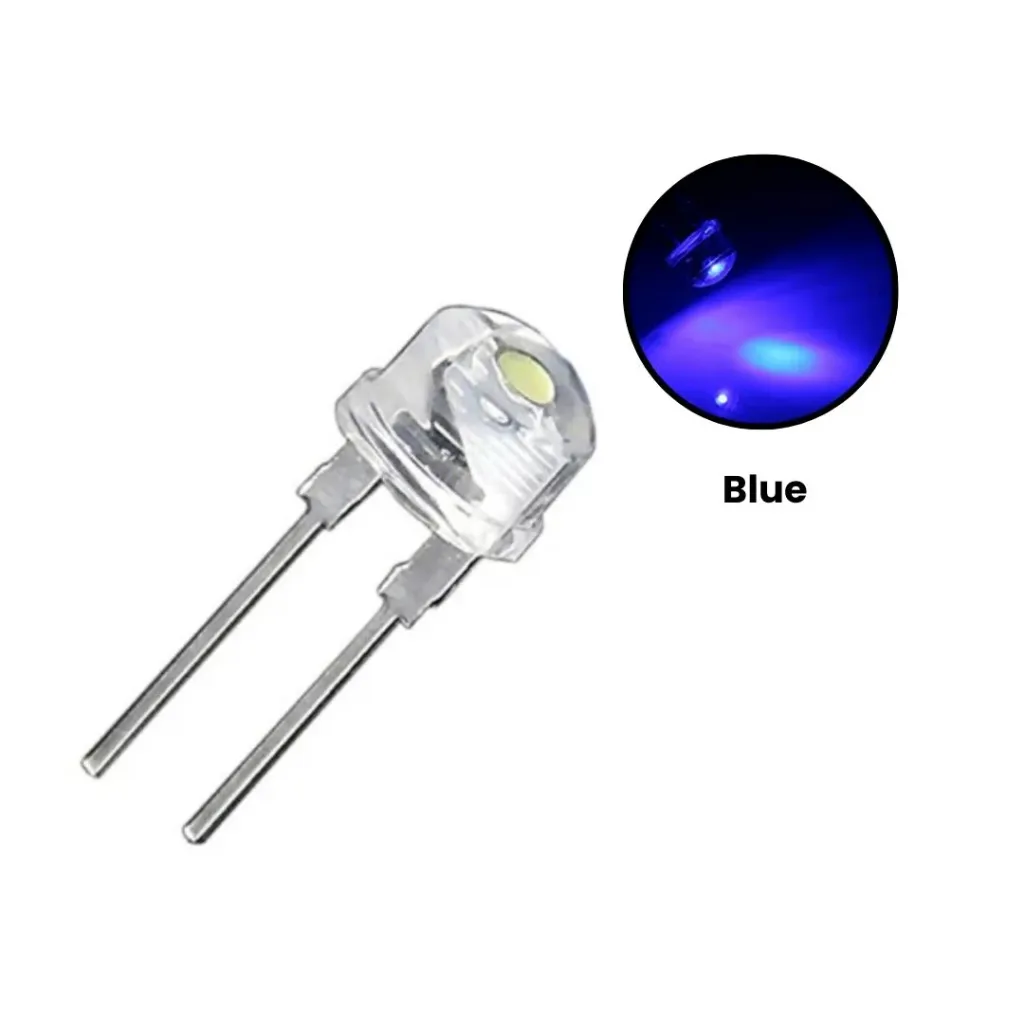 [01611256] 8mm Blue Straw Hat LED High-Brightness Wide-Angle Light (Pack of 5)