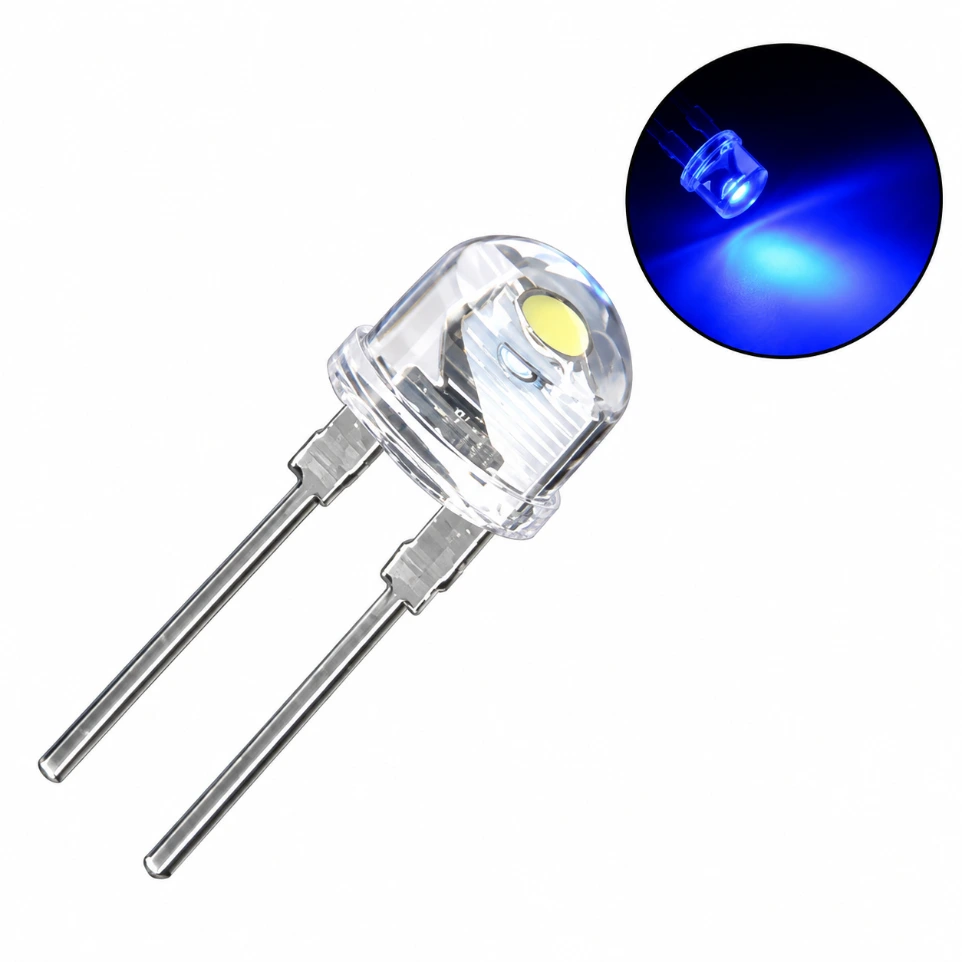 [01611256] 8mm Blue Straw Hat LED High-Brightness Wide-Angle Light (Pack of 5)