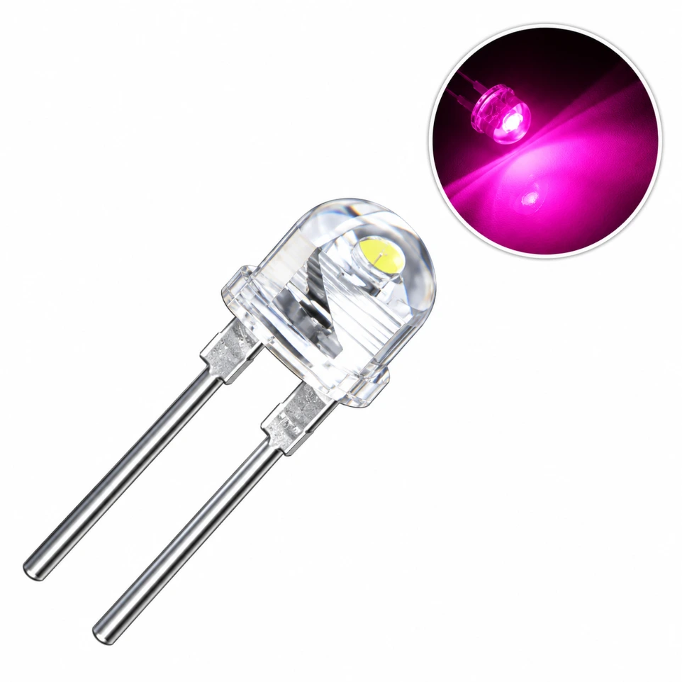 [041561] 8mm Pink Straw Hat LED High-Brightness Wide-Angle Light (Pack of 5