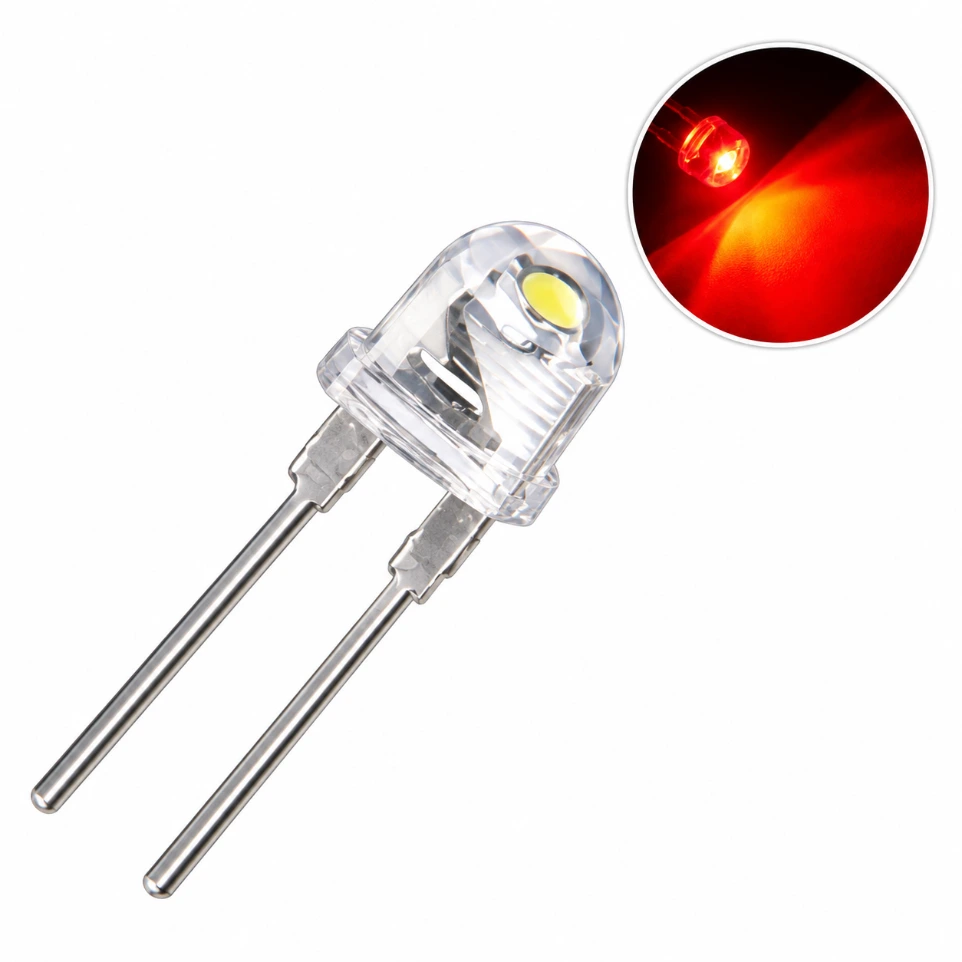 [40561056] 8mm Red Straw Hat LED High-Brightness Wide-Angle Light (Pack of 5)