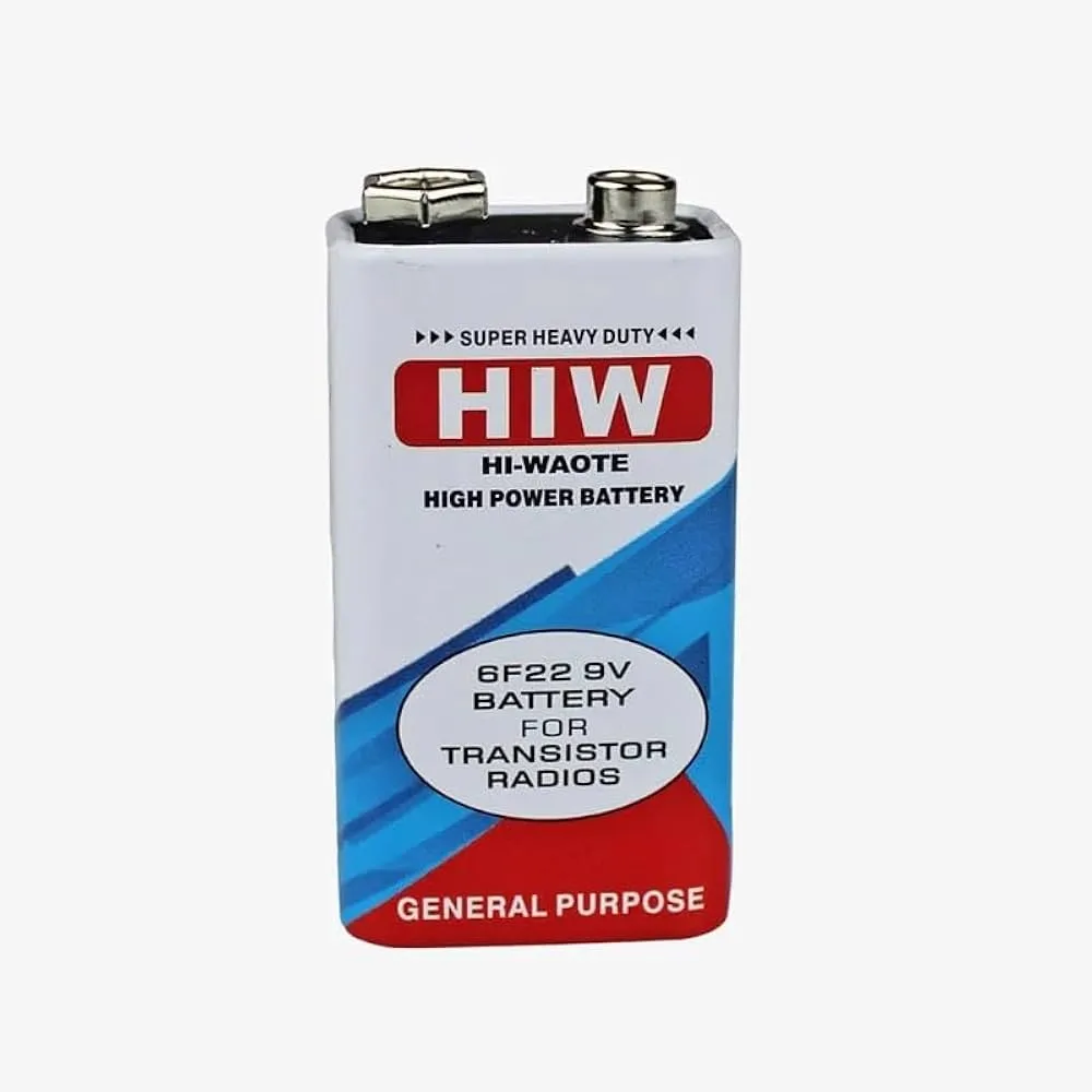 HIW 9V Battery - 6F22 Extra Heavy Duty Non-Rechargeable Zinc Carbon Battery
