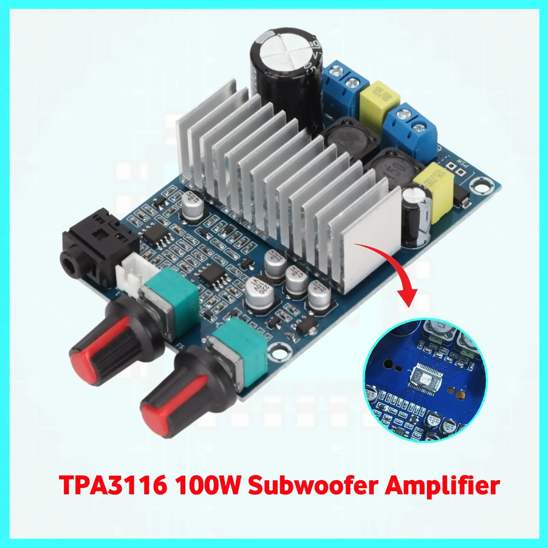 CA-3316A 100W Subwoofer Amplifier TPA3116D2 IC Inbuilt With Volume Control And Frequency Control Pot