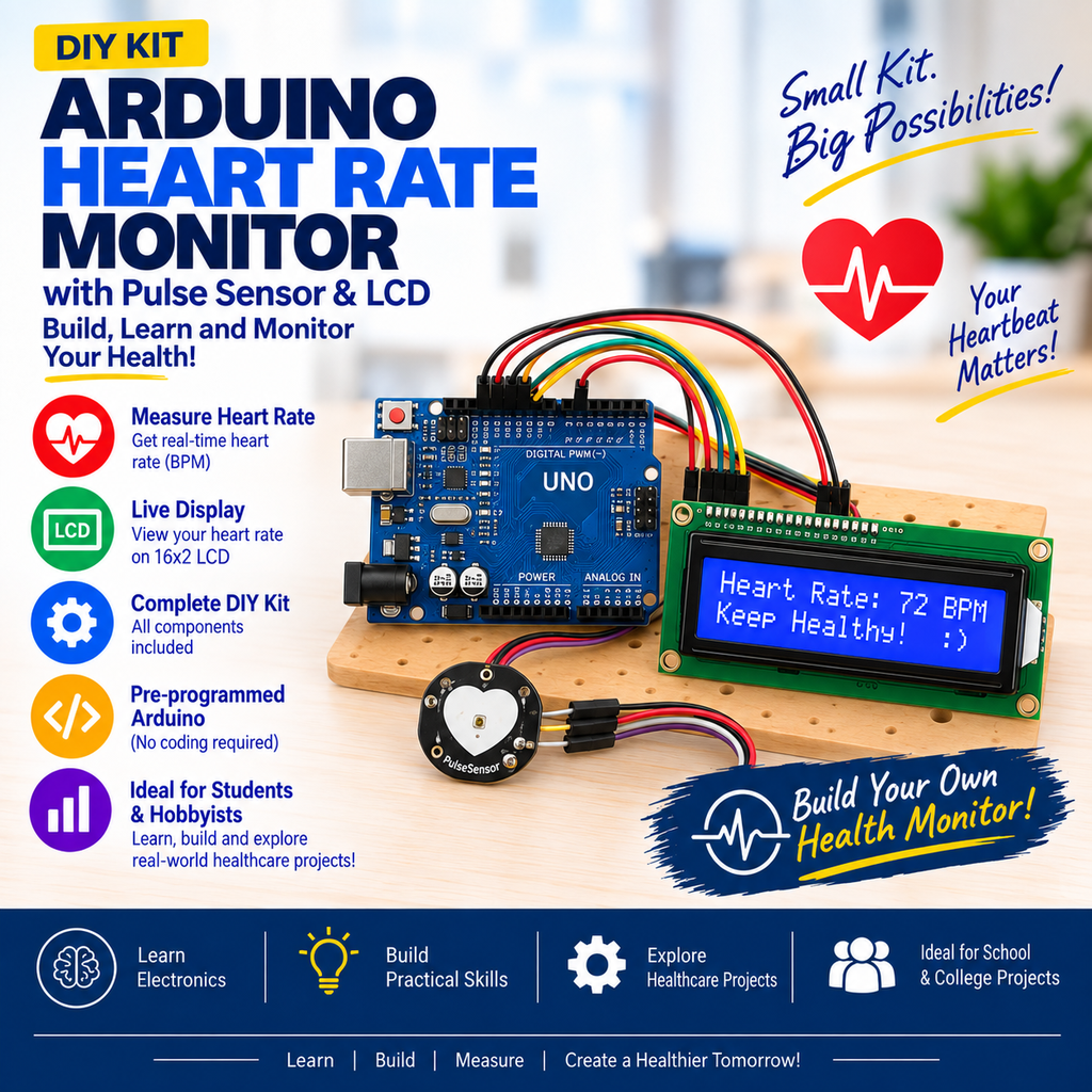 [901201] Arduino Heart Rate Monitor with Pulse Sensor & LCD DIY Kit