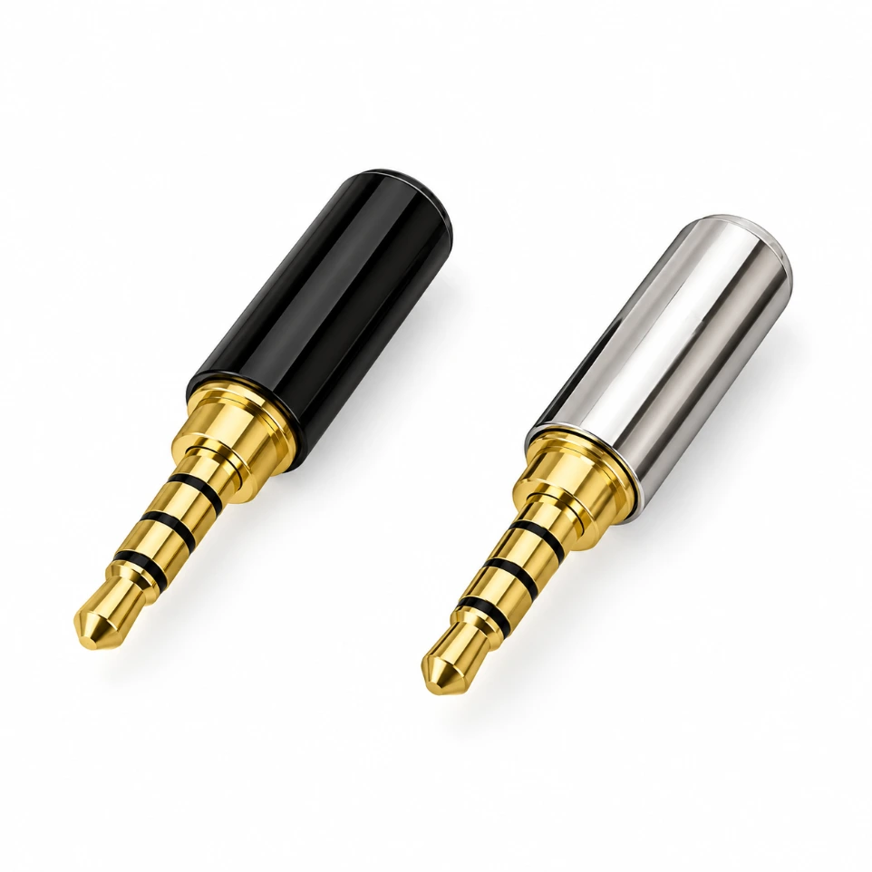 [91506404] 3.5Mm 4 Pole Metal Aux Pin with Gold Plated for Earphone, Pc, Laptop, Tab, Mobile, Projector