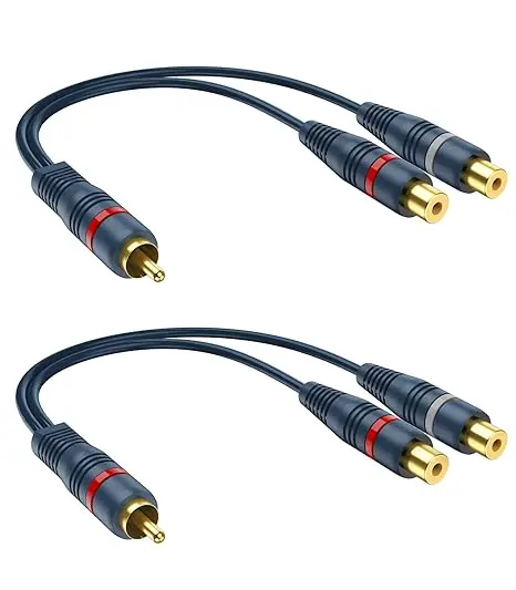 1 RCA Male To 2 RCA Female Spliter Cable 0.2 Meter