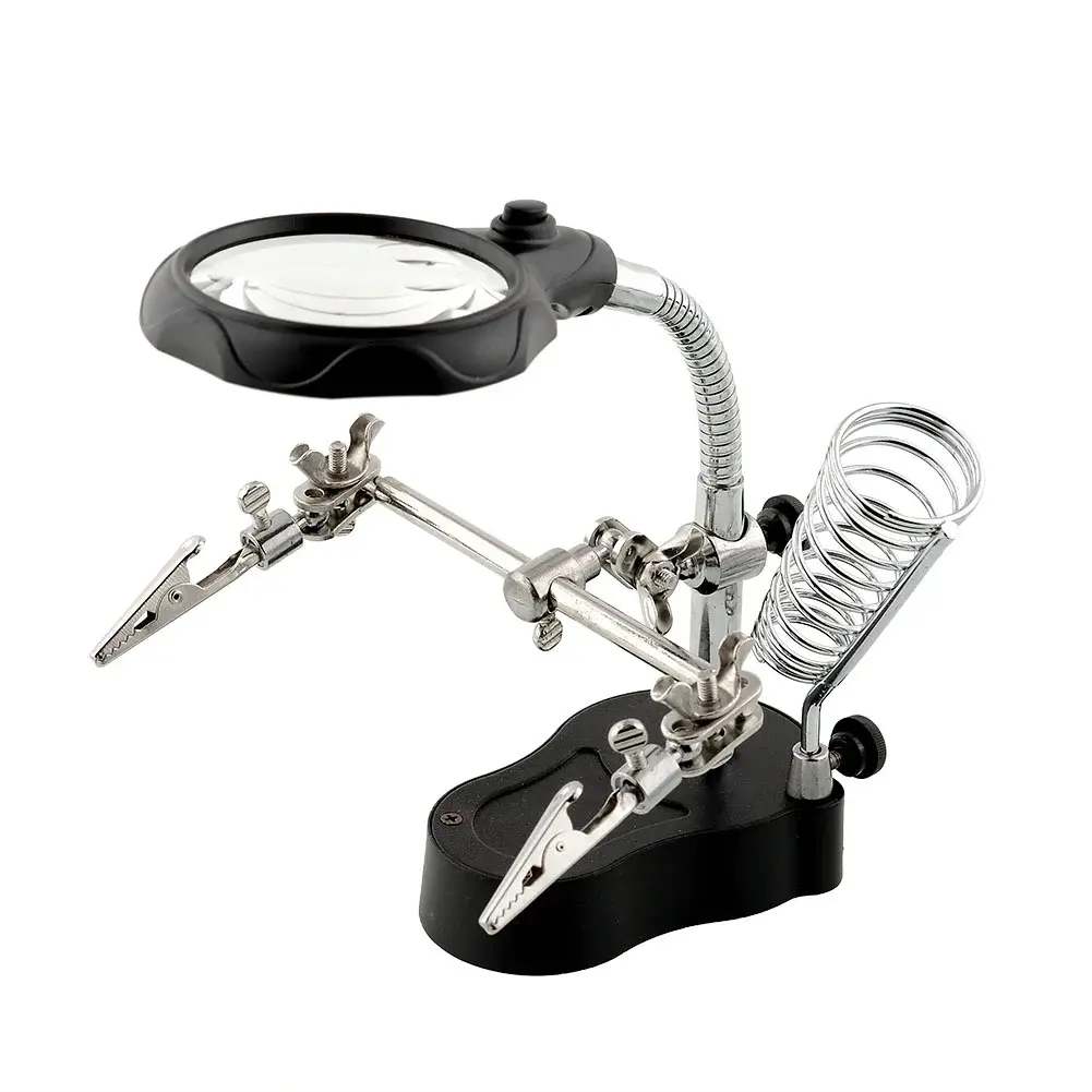 TE-801 Multi-function LED Magnifier PCB Soldering iron Stand Holder Table Magnifying glass 35X 12X w/ 2-LED Light 