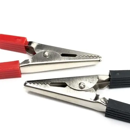 Alligator Crocodile Clips Pair 50mm Red + Black (Half Sleeves) 