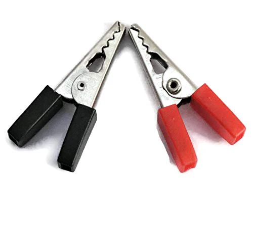 [491489] Alligator Crocodile Clips Pair 30mm Red + Black (Half Sleeves)