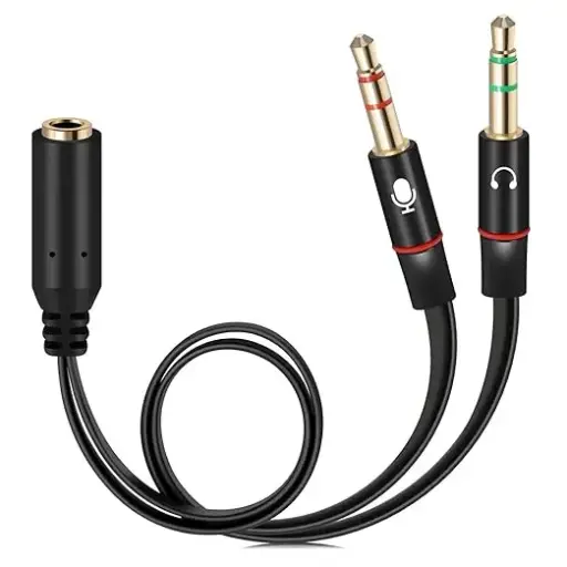 [96411]  3.5 mm Headphone Splitter for Computer 2 Male to 1 Female 3.5mm Headphone Mic Audio Y Splitter Cable Smartphone Headset to PC Adapter – (Black,20cm)